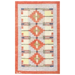 Lovely and Vibrant Vintage Swedish Kilim. Size: 6 ft x 9 ft 9 in