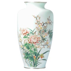 Ravissant vase japonais d'antiquités Ando Jubei en cloisonné à fleurs, début du 20e siècle