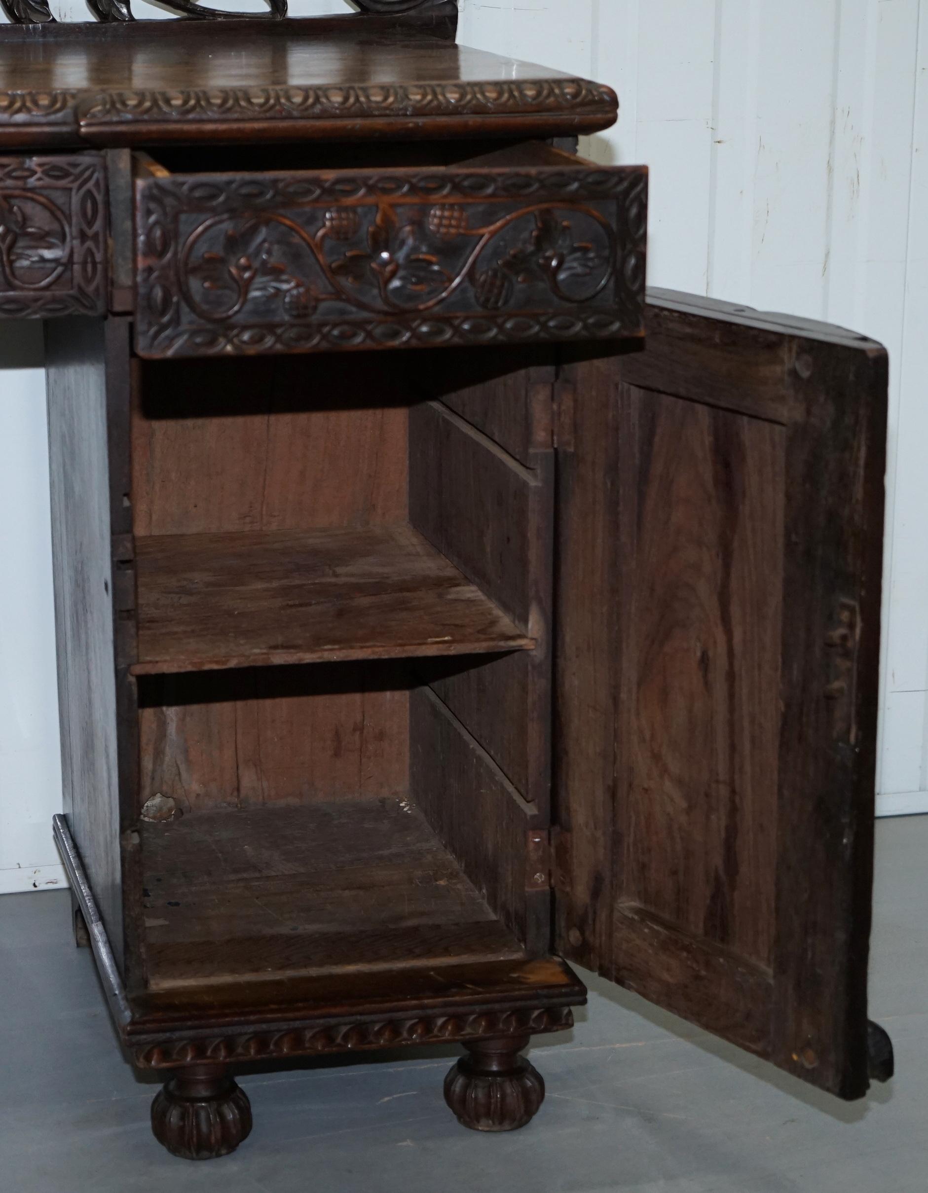 Lovely Anglo Burmese 19th Century Hand Carved Sideboard with Drawers & Cupboards For Sale 11
