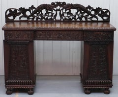 Lovely Anglo Burmese 19th Century Hand Carved Sideboard with Drawers & Cupboards