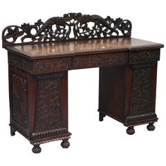 Lovely Anglo Burmese 19th Century Hand Carved Sideboard with Drawers & Cupboards