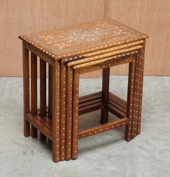 Lovely Anglo-Indian Hardwood and Bone Inlay Nest of Tables Stunning Patina