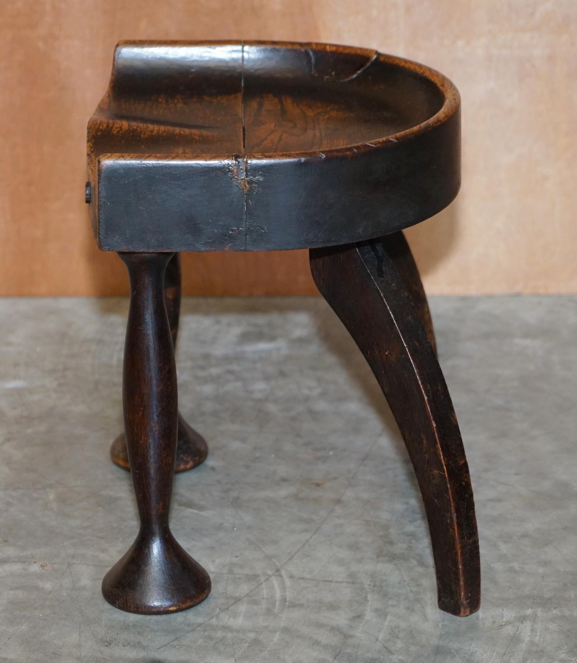Lovely Antique 1880 Dowel Jointed Oak Liberty's London Style Curved Base Stool 6