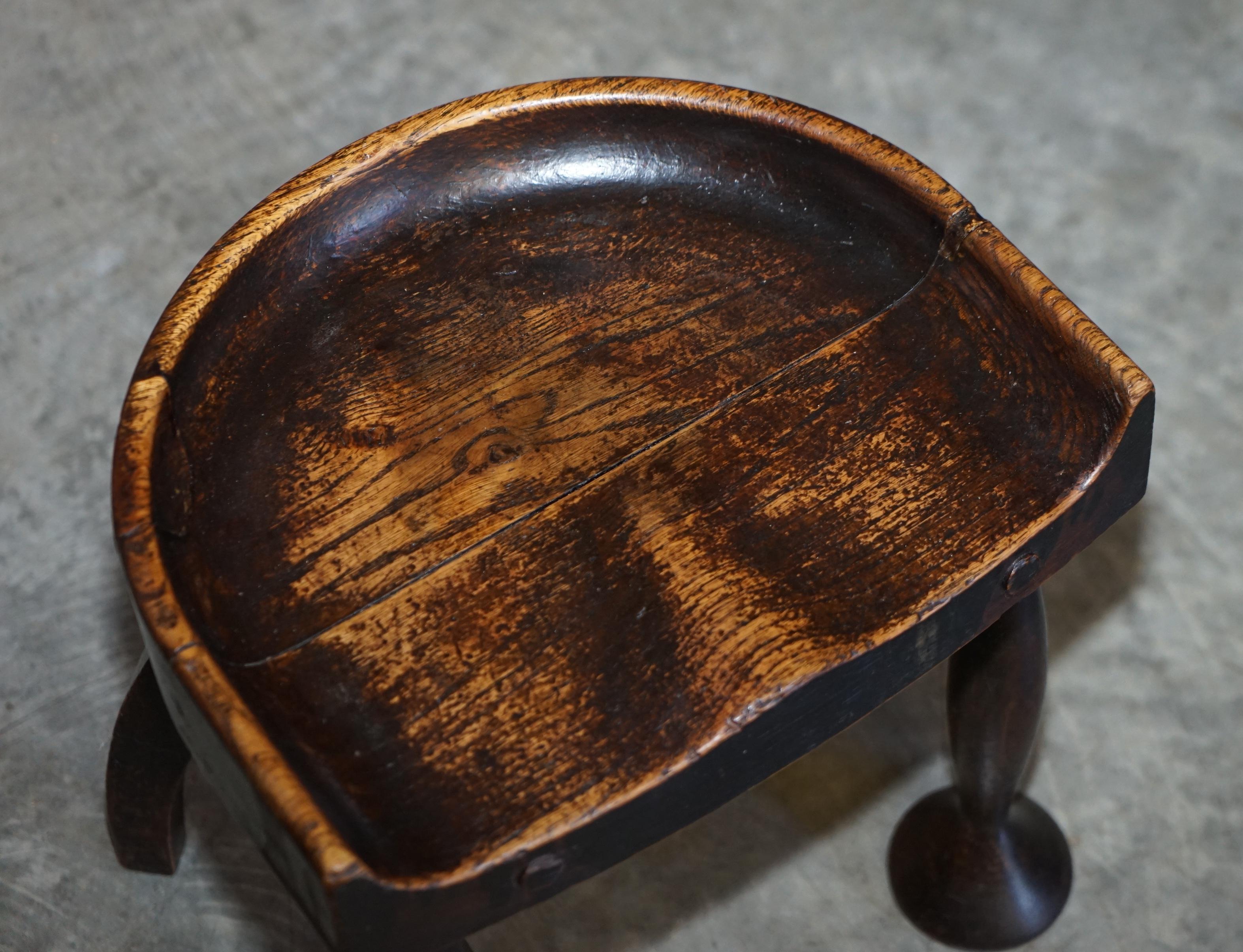 Hand-Crafted Lovely Antique 1880 Dowel Jointed Oak Liberty's London Style Curved Base Stool
