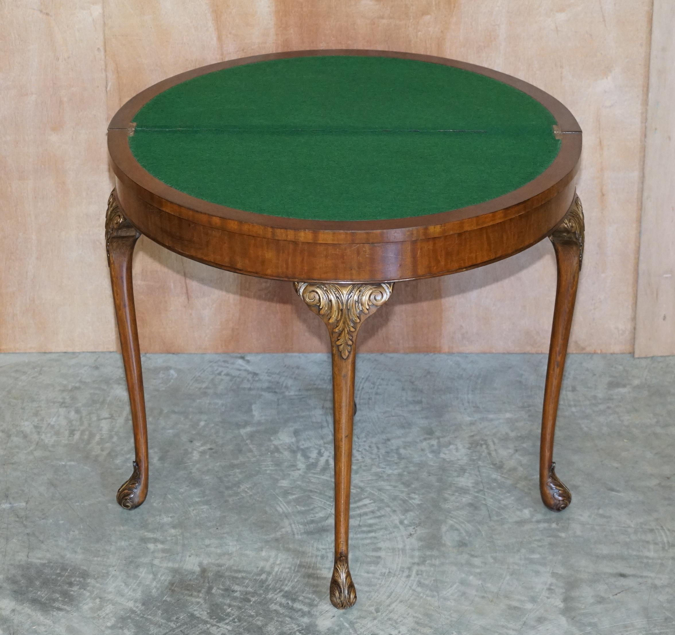 Lovely Antique 1900 Console Games Demi Lune Card Table Unfolds with Baize Top For Sale 7