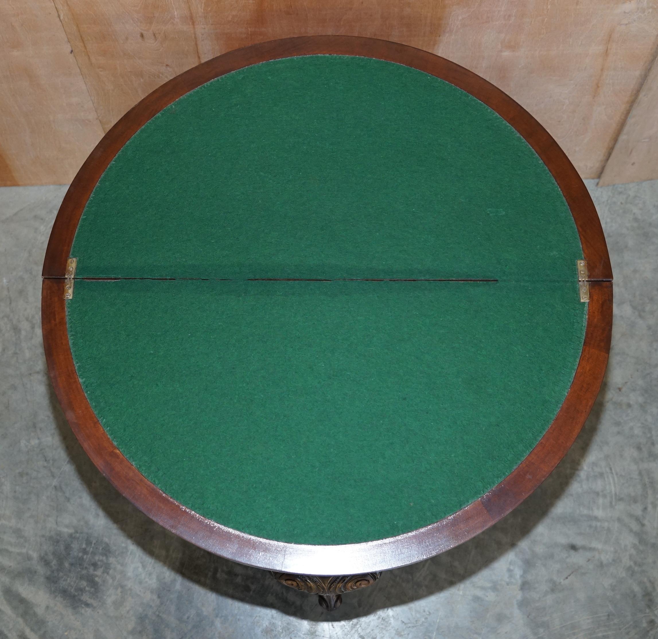 Lovely Antique 1900 Console Games Demi Lune Card Table Unfolds with Baize Top For Sale 8