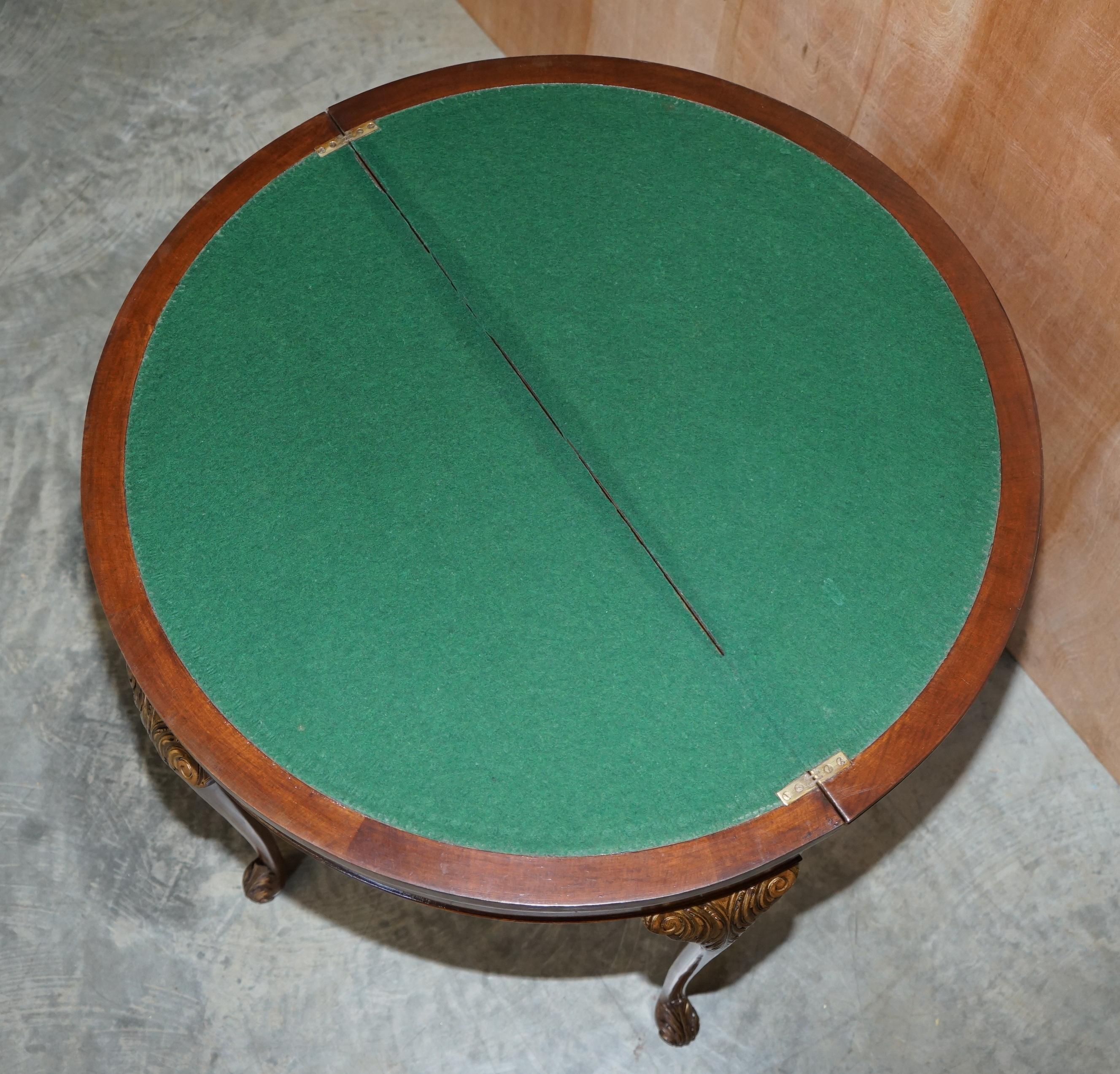 Lovely Antique 1900 Console Games Demi Lune Card Table Unfolds with Baize Top For Sale 9
