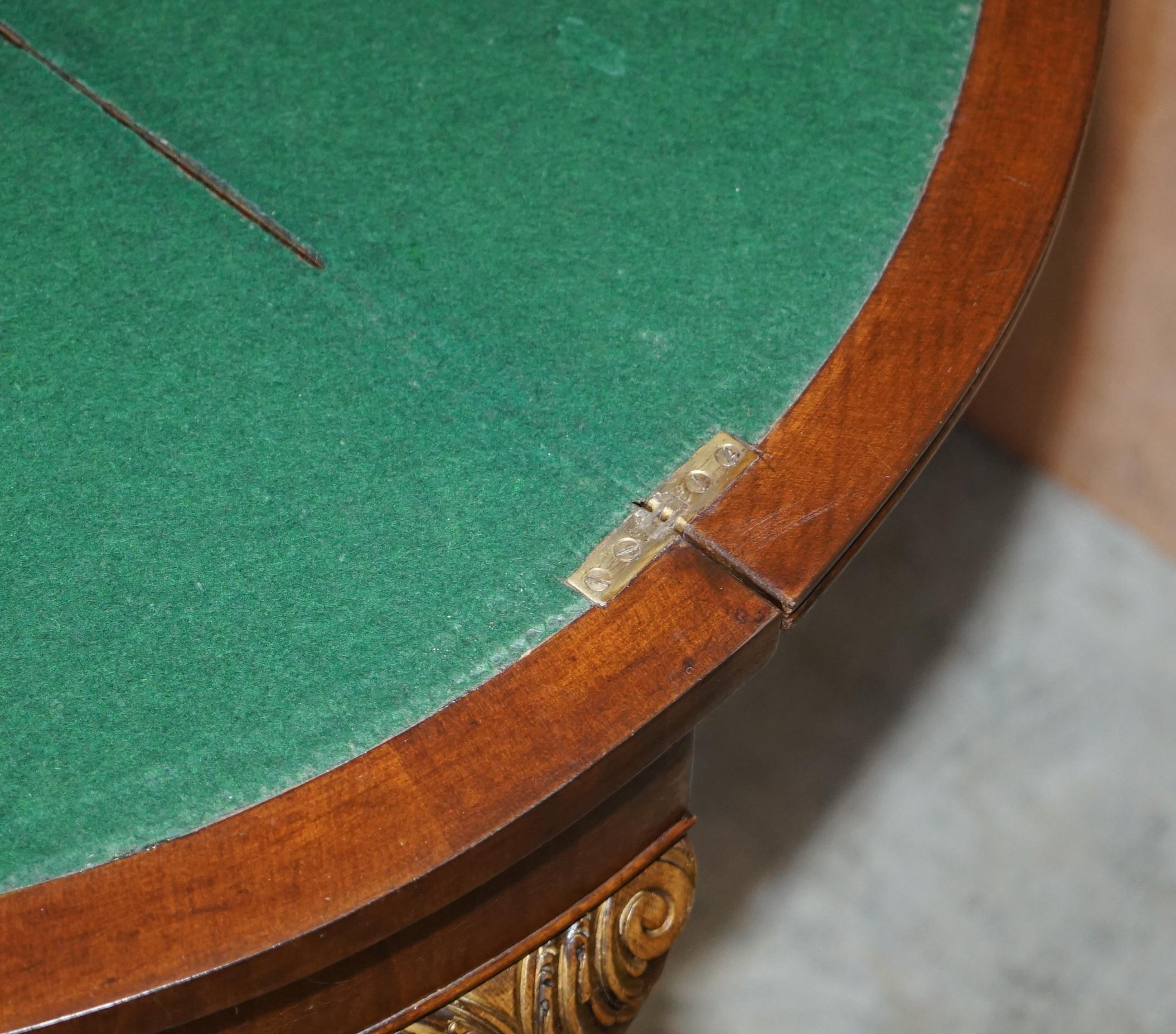 Lovely Antique 1900 Console Games Demi Lune Card Table Unfolds with Baize Top For Sale 10