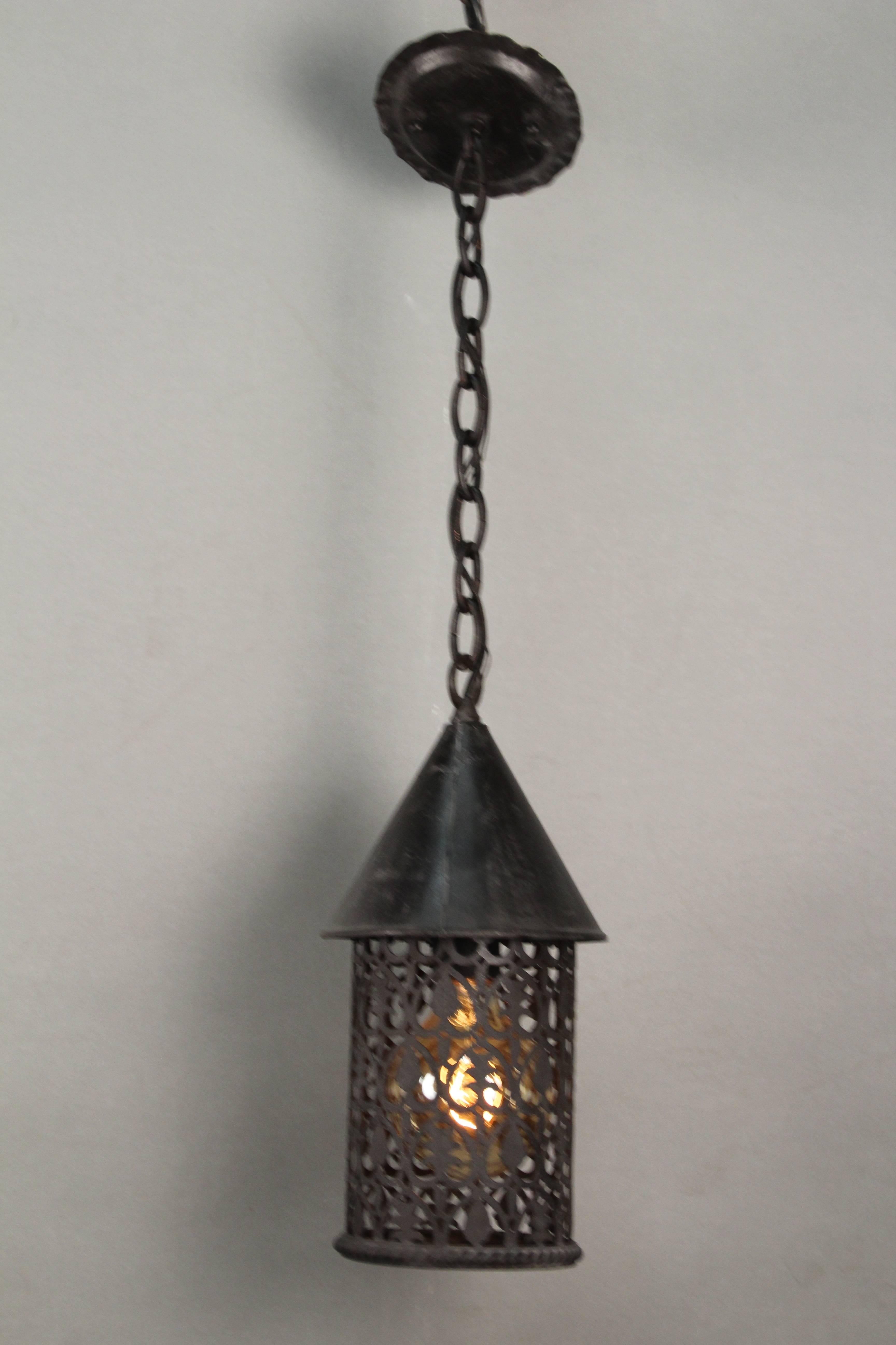Lantern with cut-out. It will produce wonderful patterned shadows, circa 1920s.