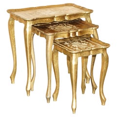 LOVELY ANTiQUE 1930 FLORENTINE VENETIAN HAND PAINTED & GILT NEST OF THREE TABLES