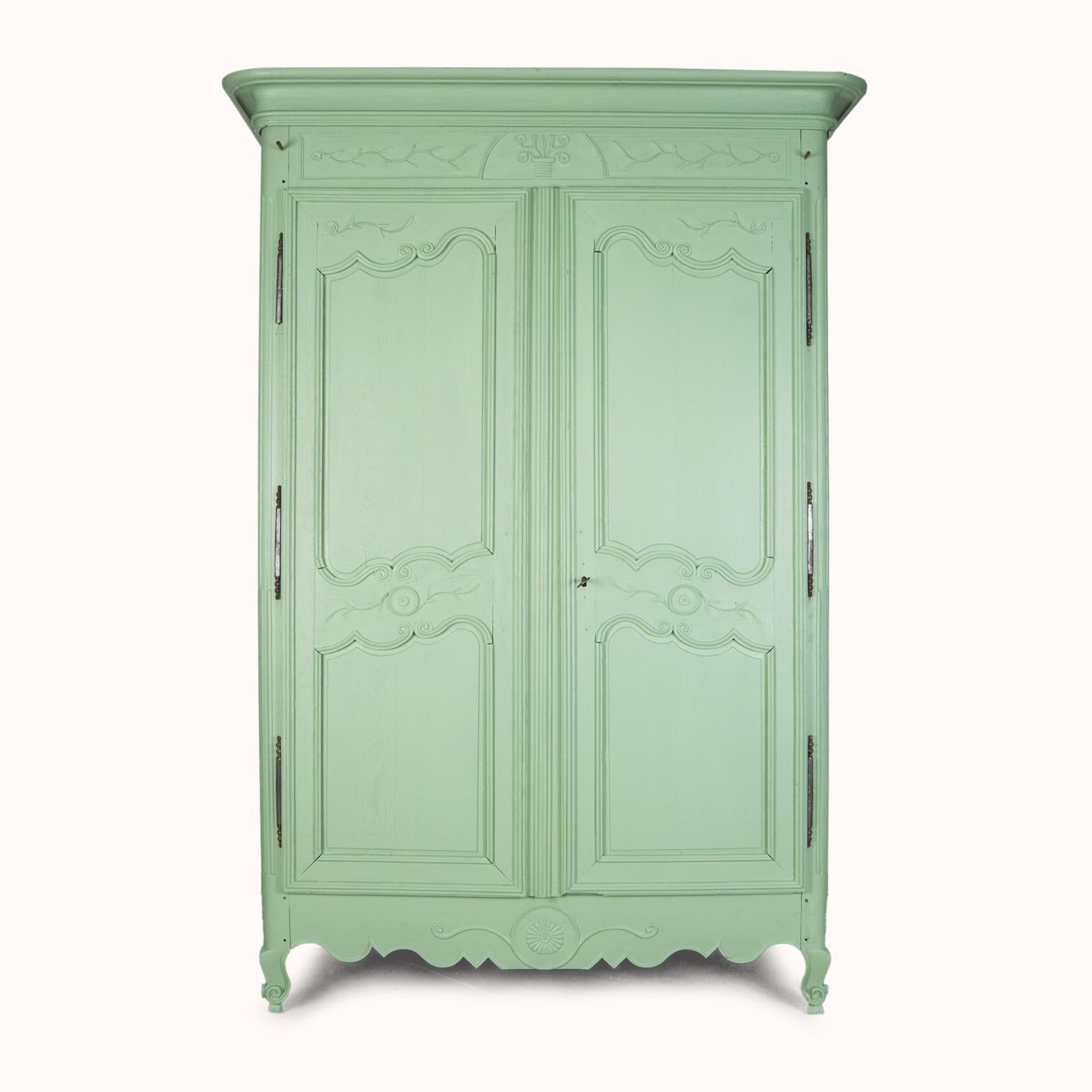 Lovely Antique 19th C Soft Green French Marriage Armoire or Wardrobe For Sale 3