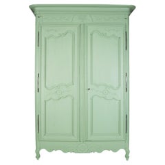 Lovely Used 19th C Soft Green French Marriage Armoire or Wardrobe