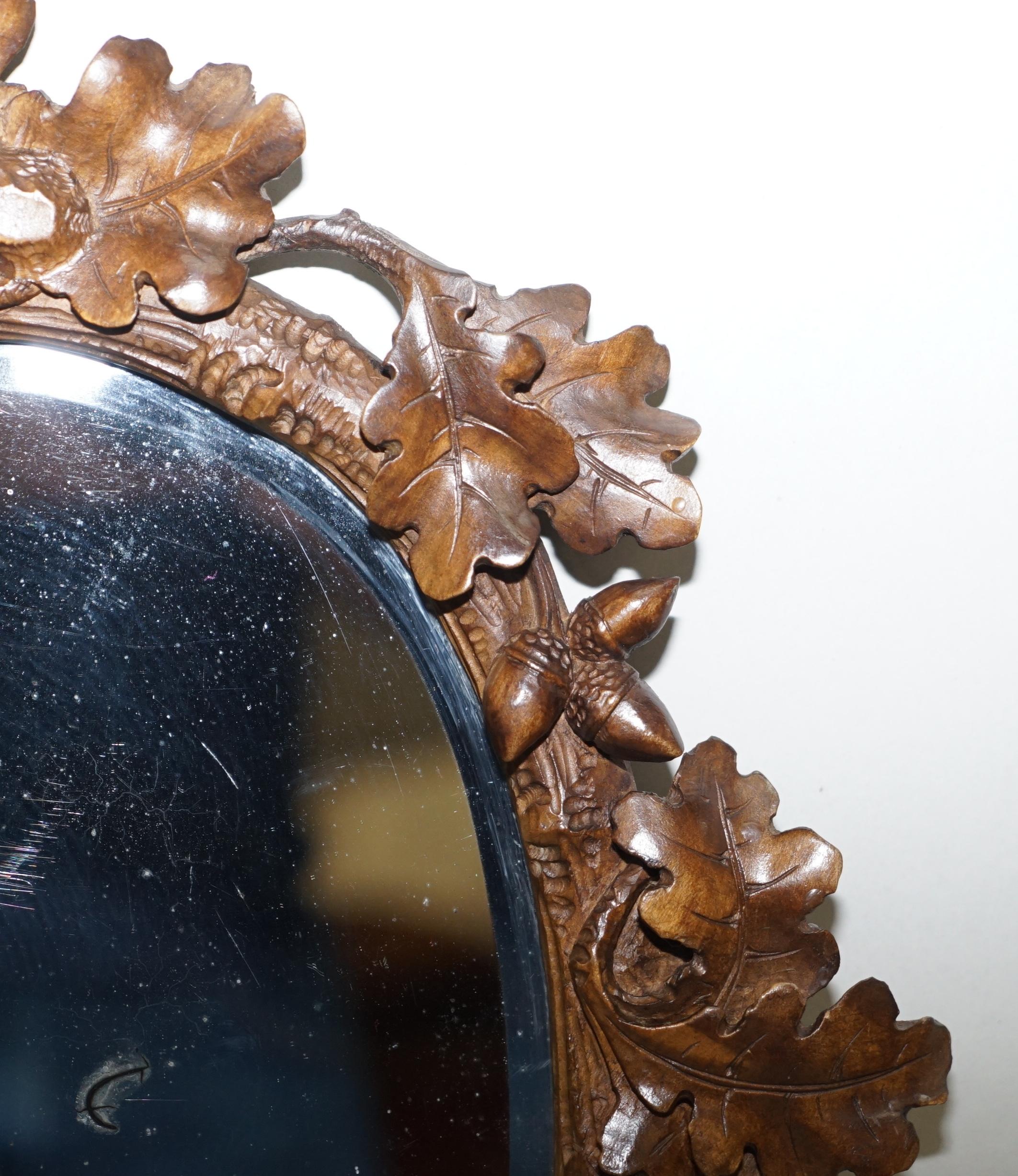Hand-Crafted Lovely Antique Black Forest Hand Carved Wood Wall Mirror Ornately Carved Frame