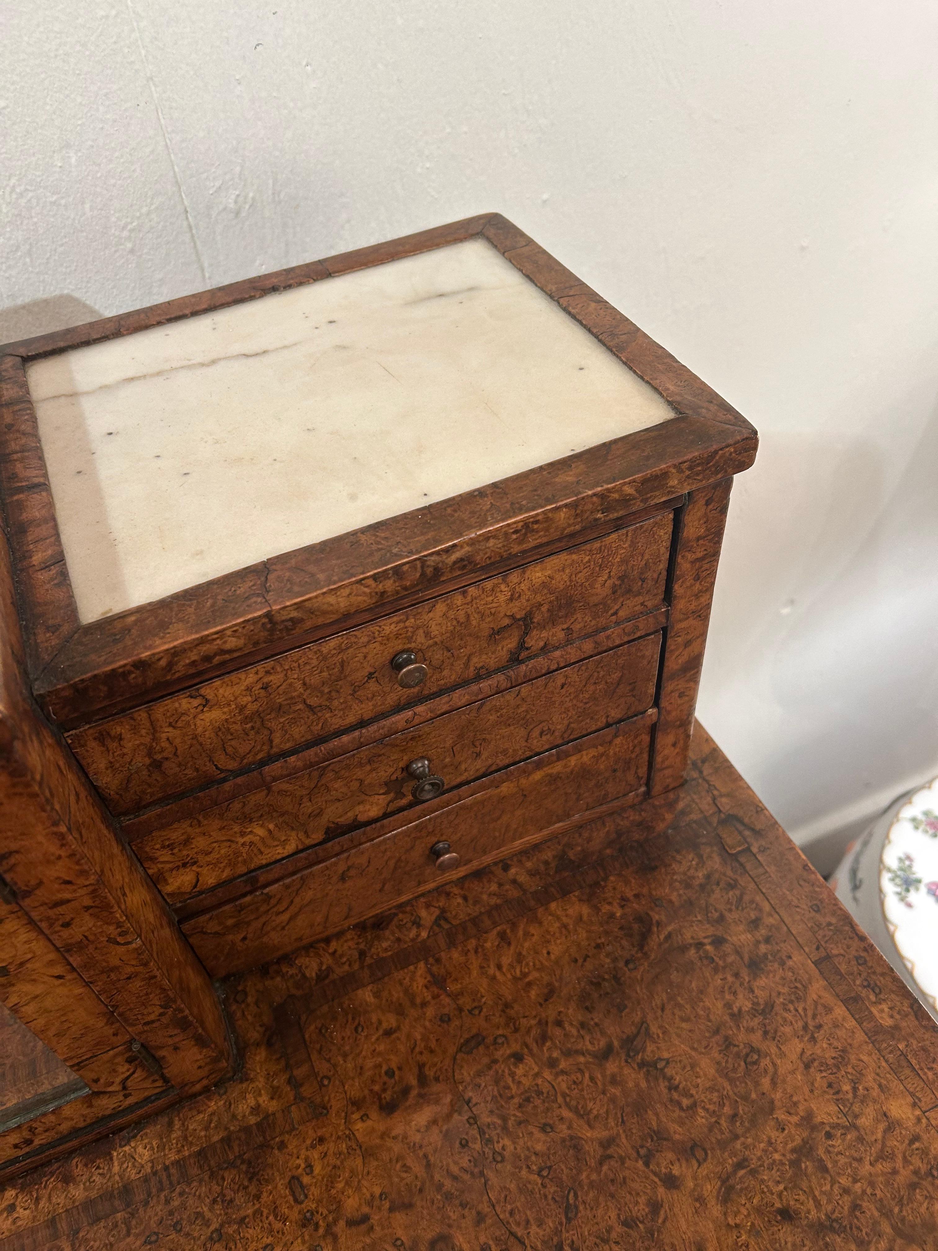 Lovely Antique Burl & Marble Dressing Table Desk For Sale 5