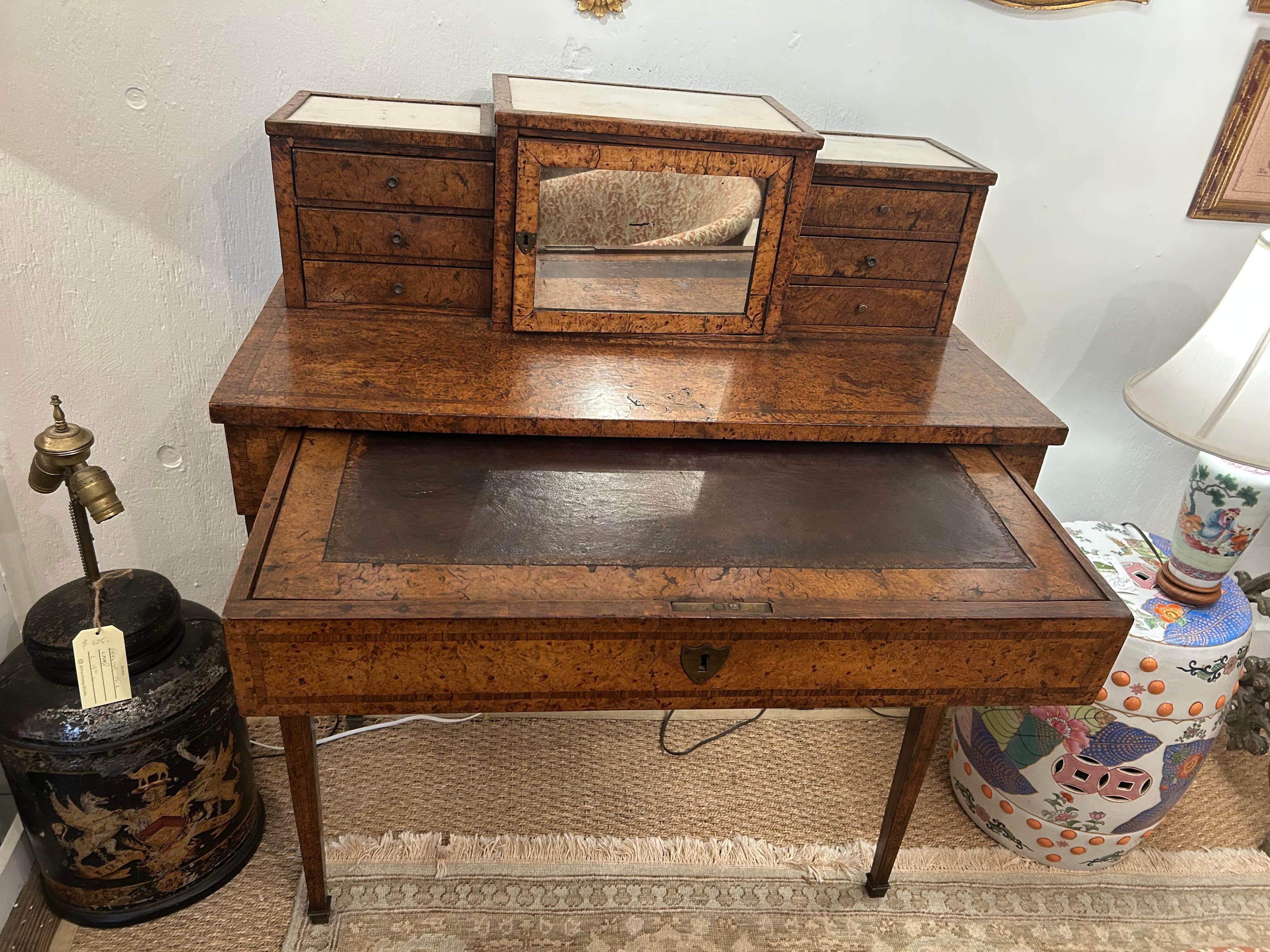 Regency Lovely Antique Burl & Marble Dressing Table Desk For Sale