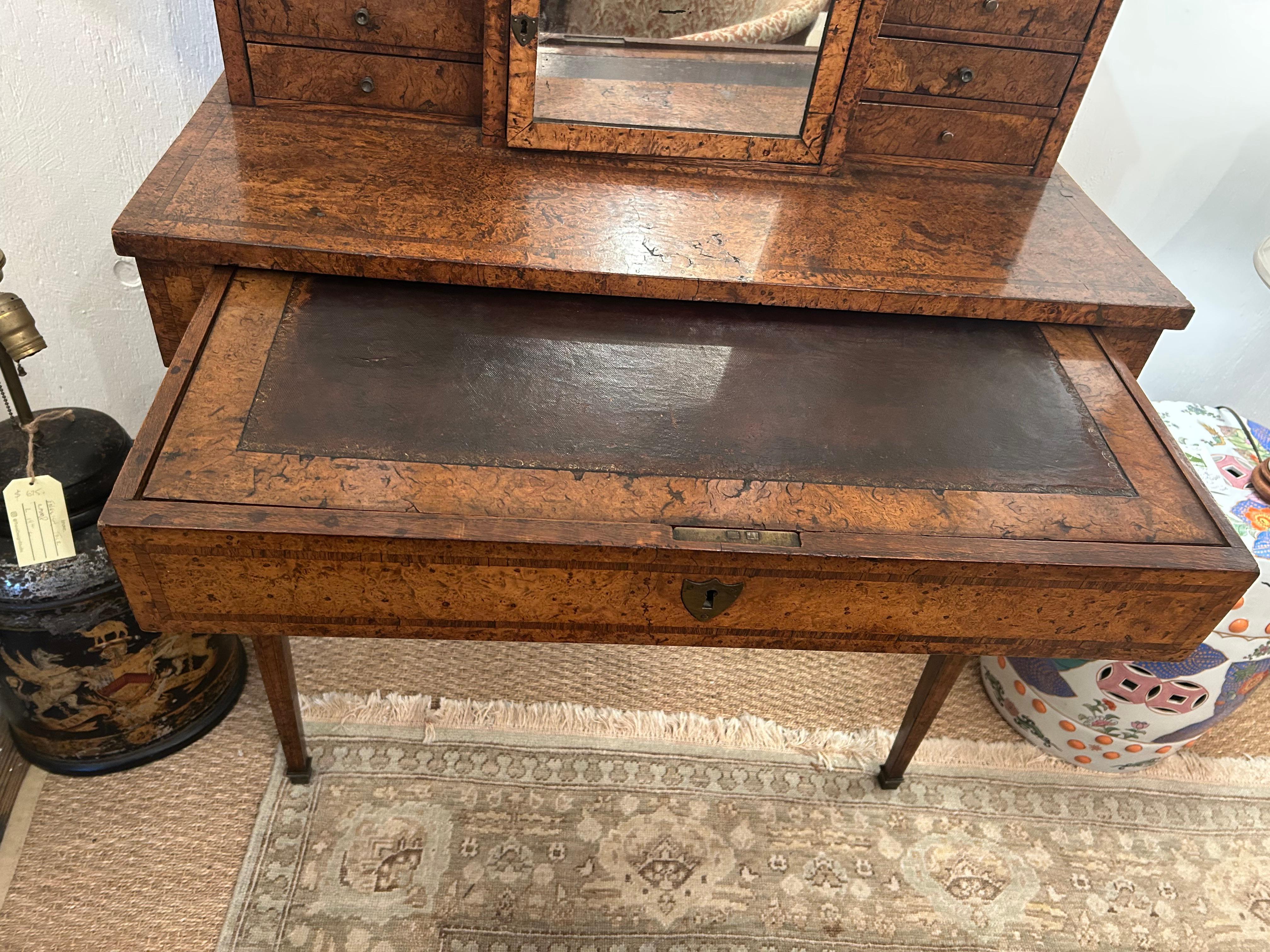 French Lovely Antique Burl & Marble Dressing Table Desk For Sale