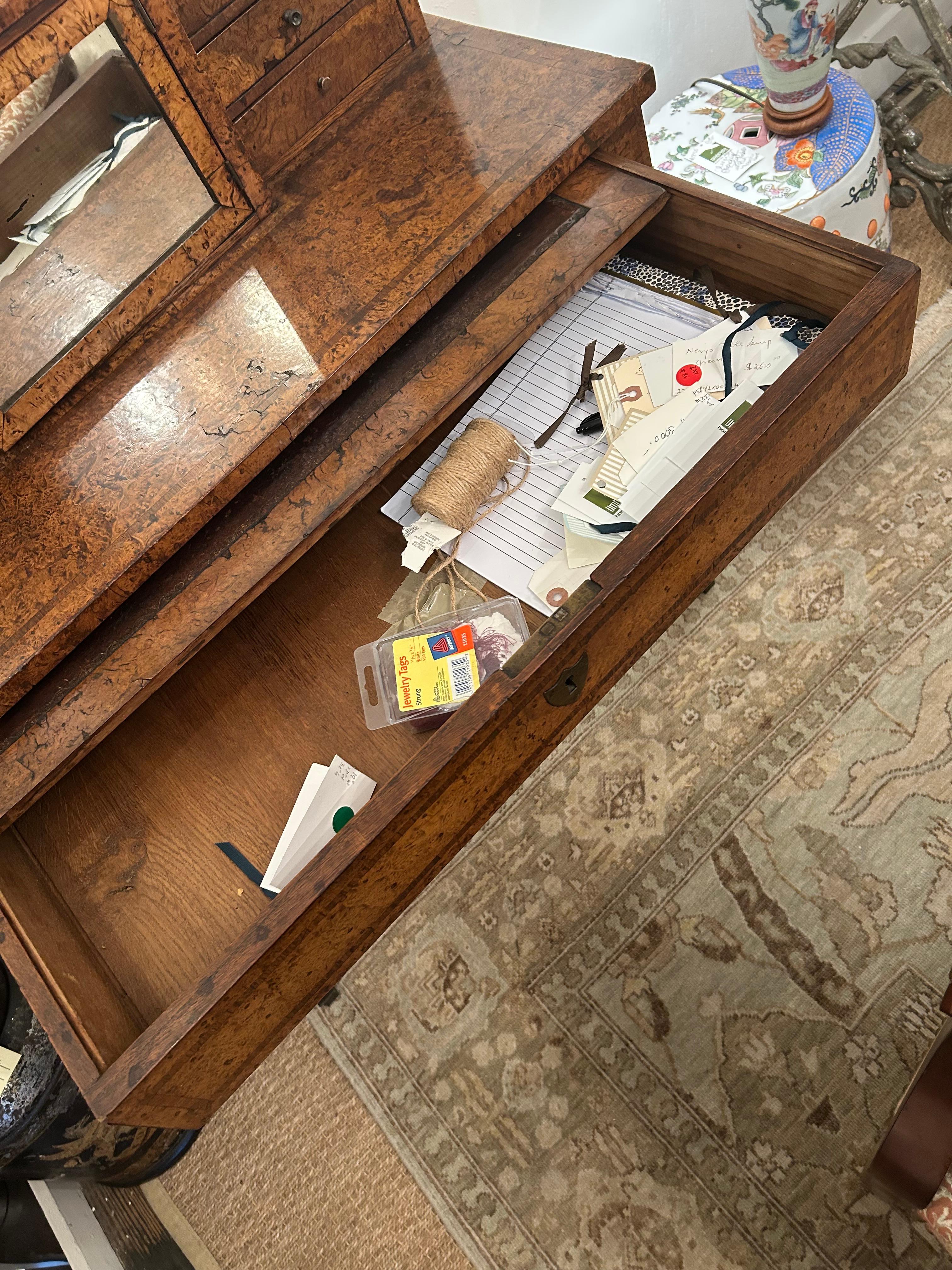 19th Century Lovely Antique Burl & Marble Dressing Table Desk For Sale