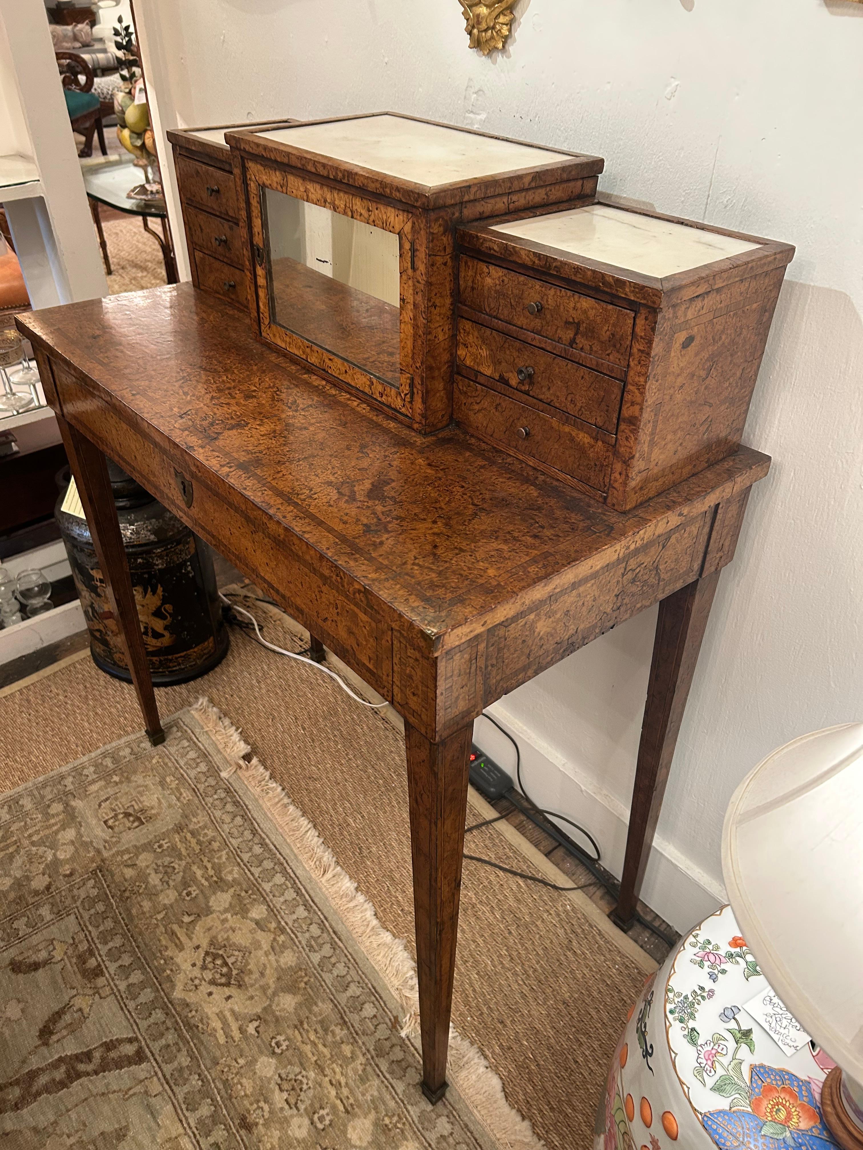 Leather Lovely Antique Burl & Marble Dressing Table Desk For Sale
