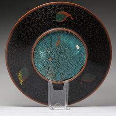 Lovely Antique Chinese Bronze Cloisonne Charger Gold Fish Fishes, 19 Century