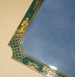 LOVELY ANTIQUE CHINESE CHINOISERIE GREEN FRAMED MIRROR INC ORNATE HAND PAINTINGs