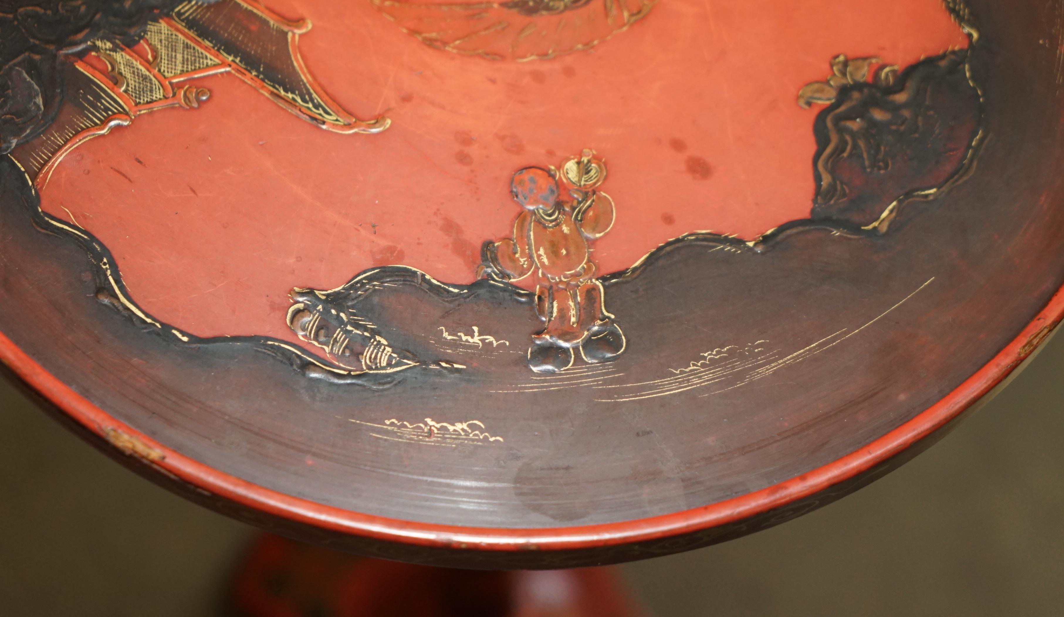 LOVELY ANTiQUE CHINESE CHINOISERIE LACQUERED & HAND PAINTED SIDE LAMP WINE TABLE For Sale 7
