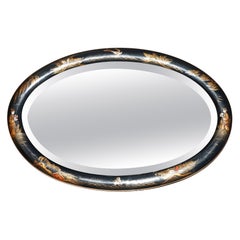 LOVELY ANTiQUE CHINESE CHINOISERIE OVAL FRAMED MIRROR WITH ORNATE HAND PAINTINGS