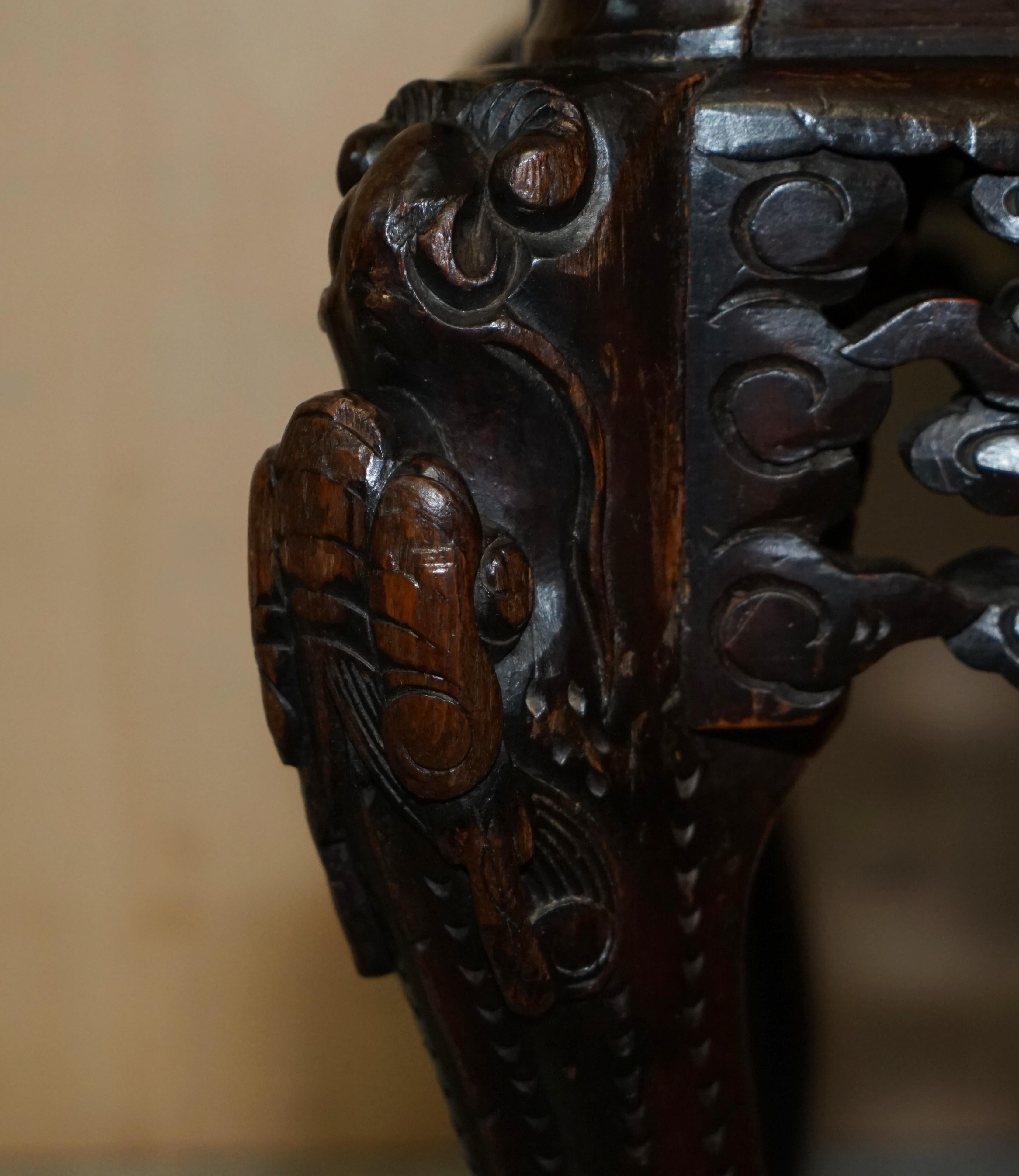 Lovely Antique Chinese Export 1920 Qing Dynasty Carved Dragon Throne Armchair For Sale 5