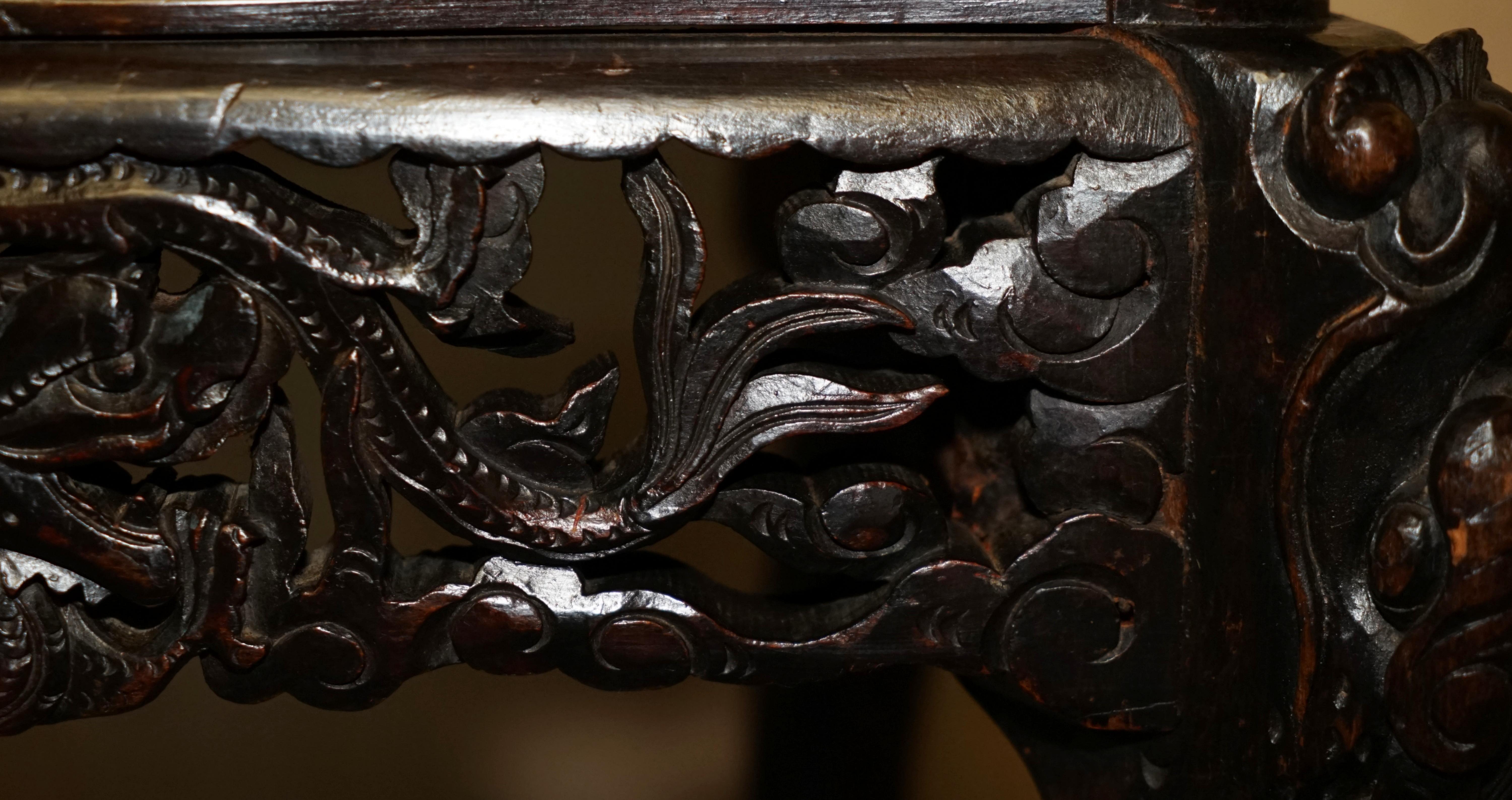 Lovely Antique Chinese Export 1920 Qing Dynasty Carved Dragon Throne Armchair For Sale 9