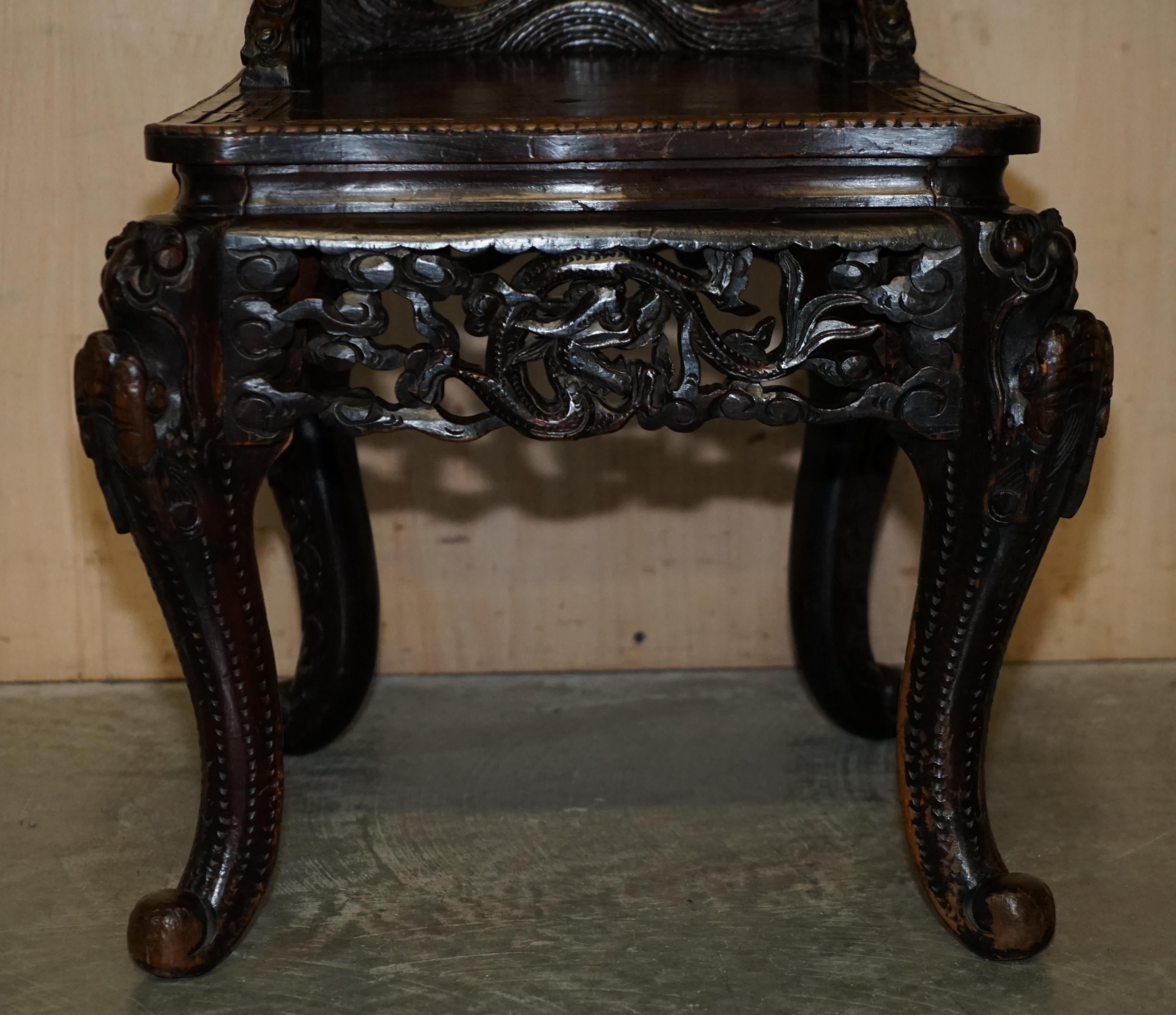 Lovely Antique Chinese Export 1920 Qing Dynasty Carved Dragon Throne Armchair For Sale 3