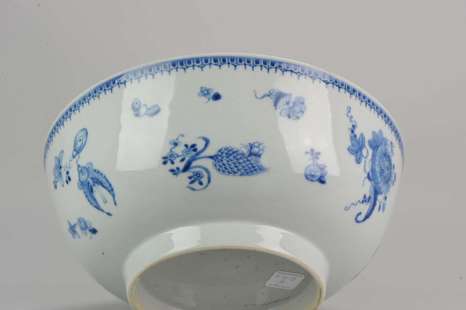 Lovely Antique Chinese Qianlong Period Blue & White Punch Bowl Qing Dynasty 7