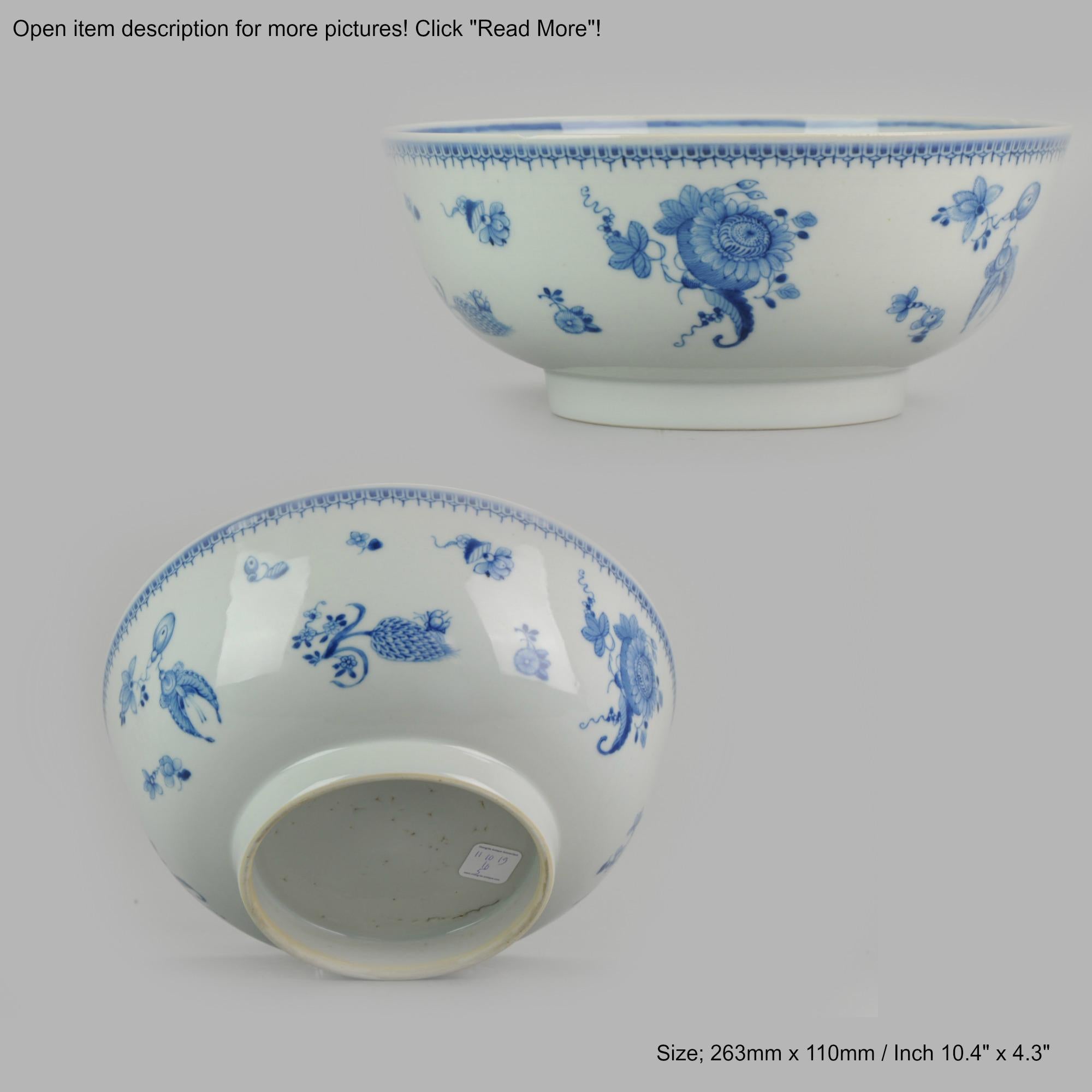 Lovely Antique Chinese Qianlong Period Blue & White Punch Bowl Qing Dynasty 8