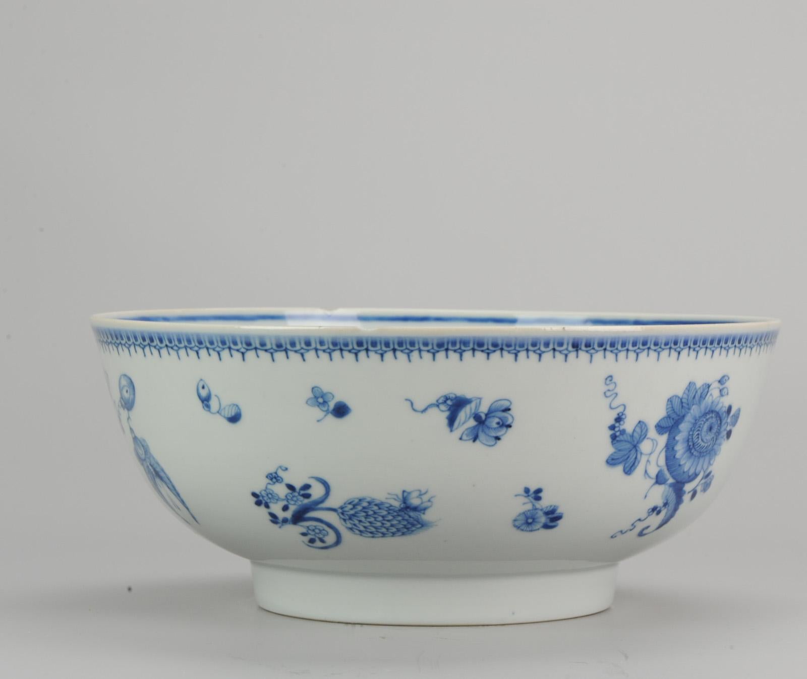 18th Century Lovely Antique Chinese Qianlong Period Blue & White Punch Bowl Qing Dynasty