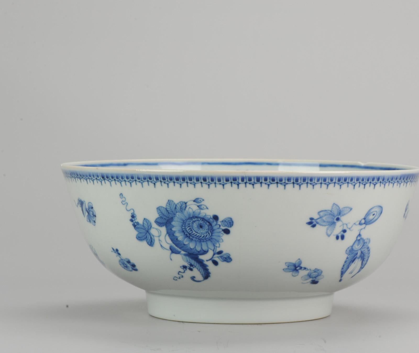 Porcelain Lovely Antique Chinese Qianlong Period Blue & White Punch Bowl Qing Dynasty