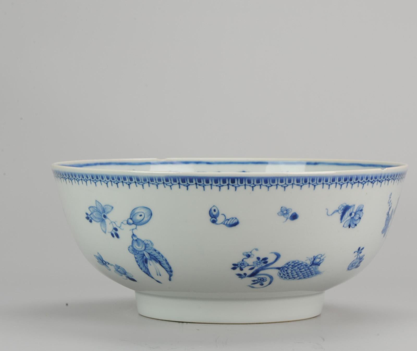 Lovely Antique Chinese Qianlong Period Blue & White Punch Bowl Qing Dynasty 1