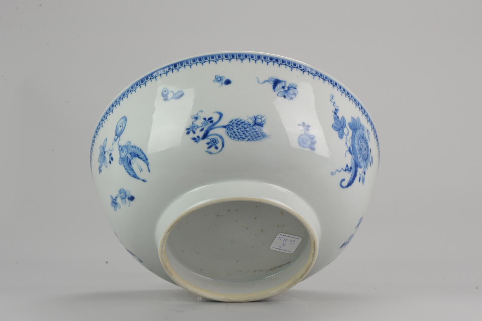 Lovely Antique Chinese Qianlong Period Blue & White Punch Bowl Qing Dynasty 4