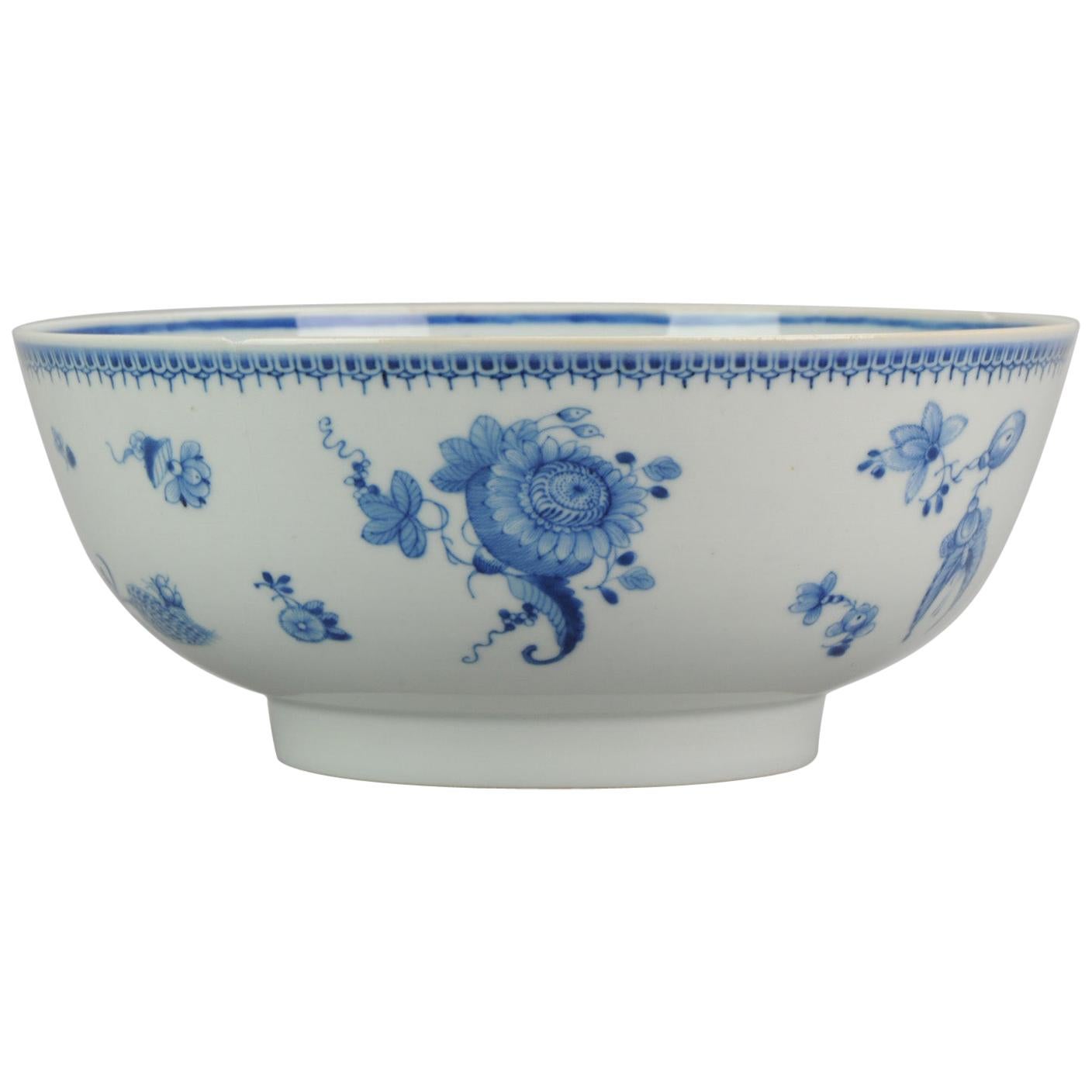 Lovely Antique Chinese Qianlong Period Blue & White Punch Bowl Qing Dynasty