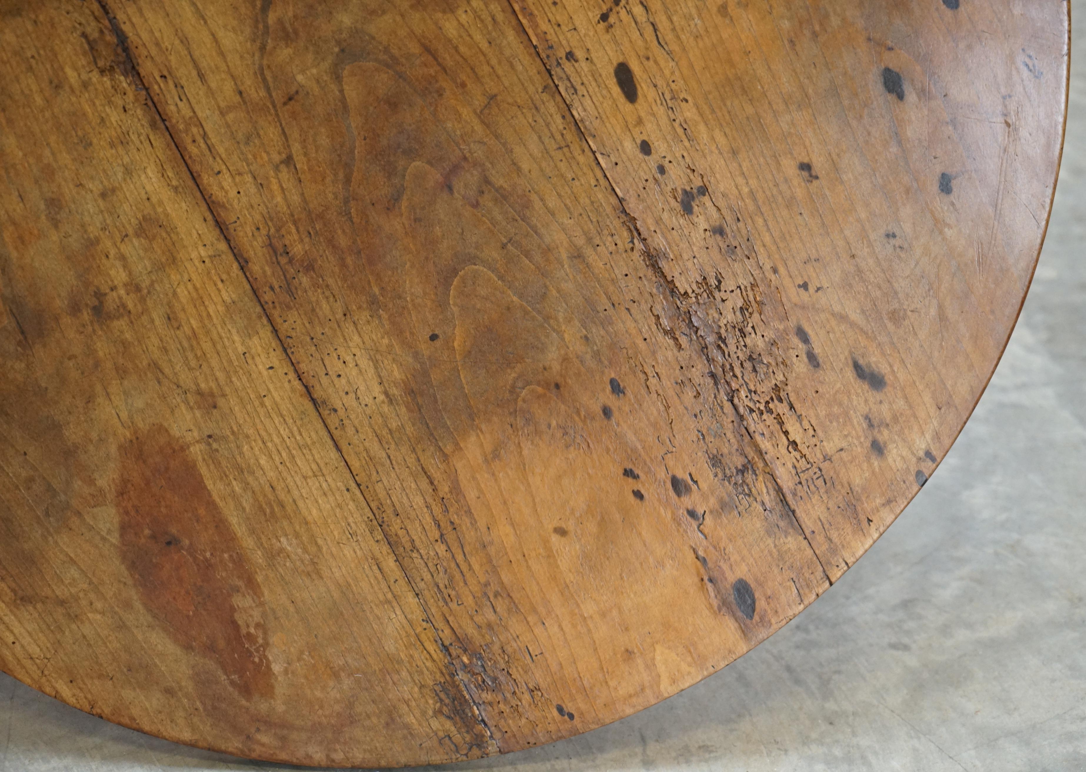 Lovely Antique circa 1860-1880 Fruitwood Cricket Table Three Plank Tilt Top 7