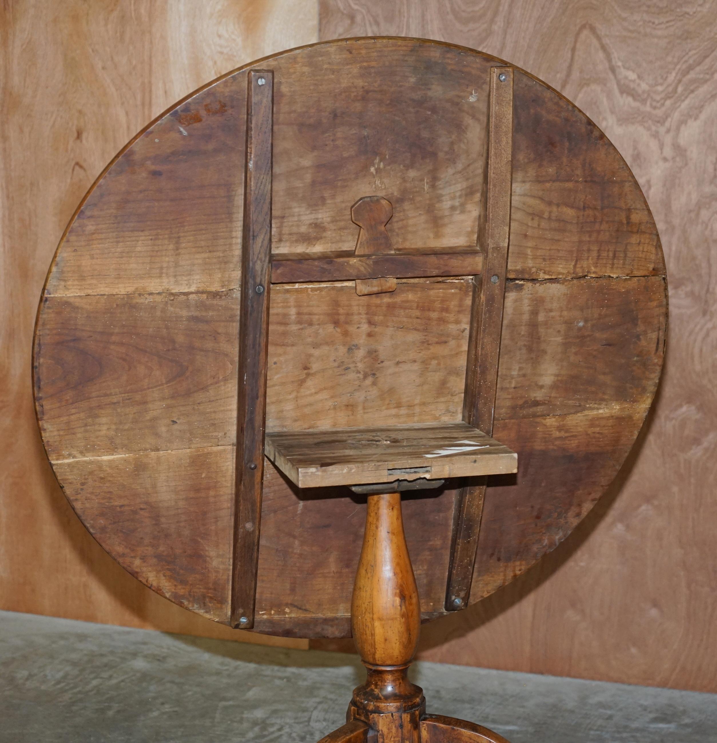 Lovely Antique circa 1860-1880 Fruitwood Cricket Table Three Plank Tilt Top 13