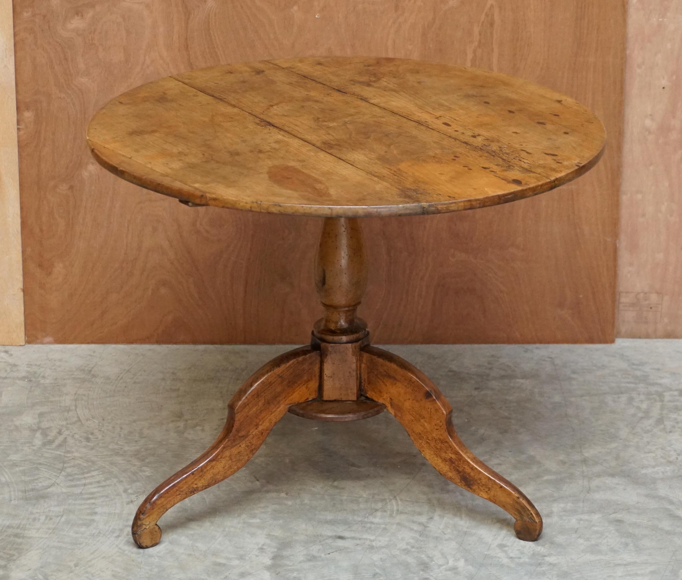 We are delighted to offer this lovely hand made in England Victorian Fruitwood cricket table with tilt top function

This piece is exquisite, the three plank top has a stunning patina which looks absolutely glorious in any setting. This is classed