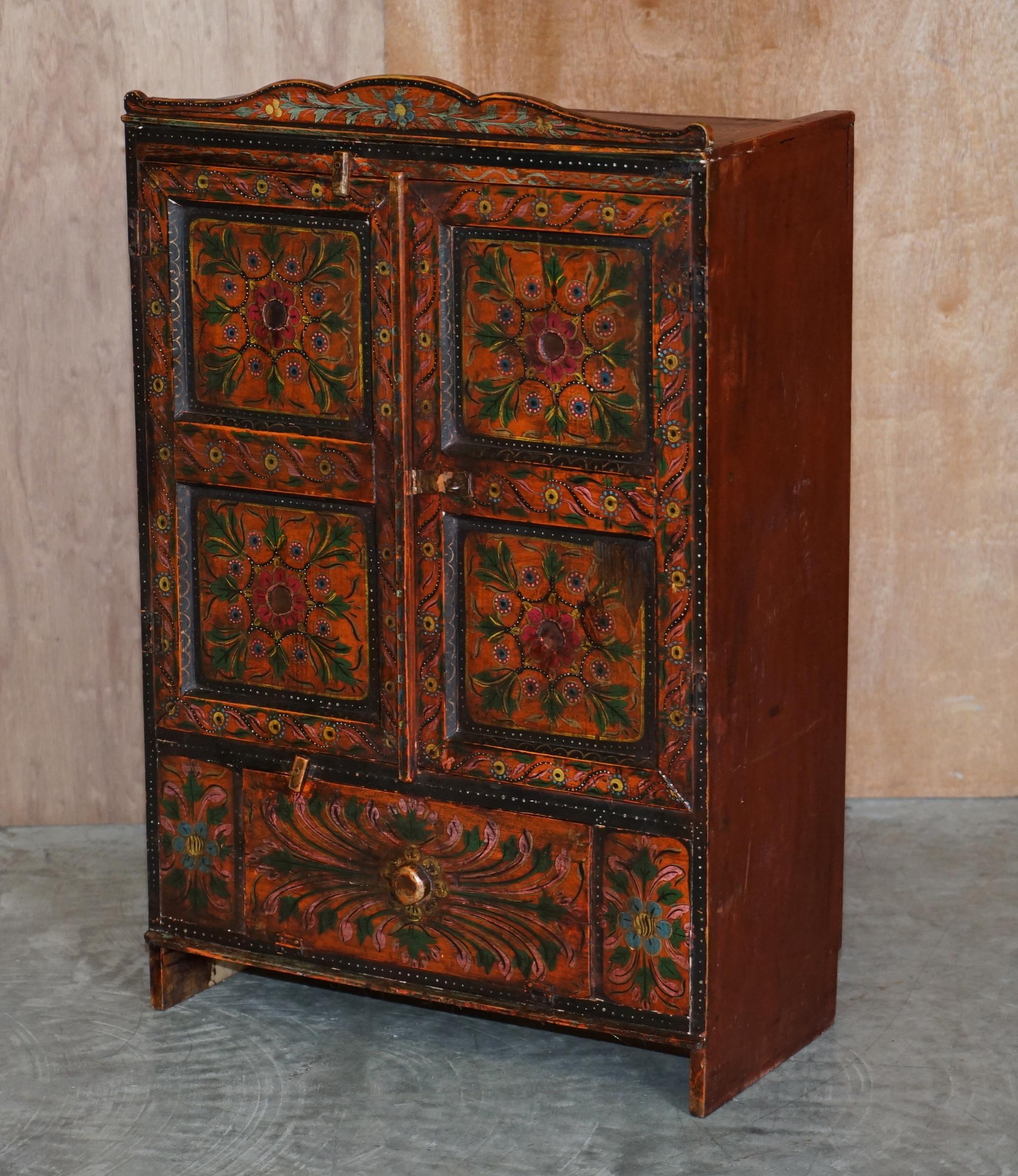 High Victorian Lovely Antique circa 1860 Hand Painted East Europeon Side Cupboard Cabinet For Sale