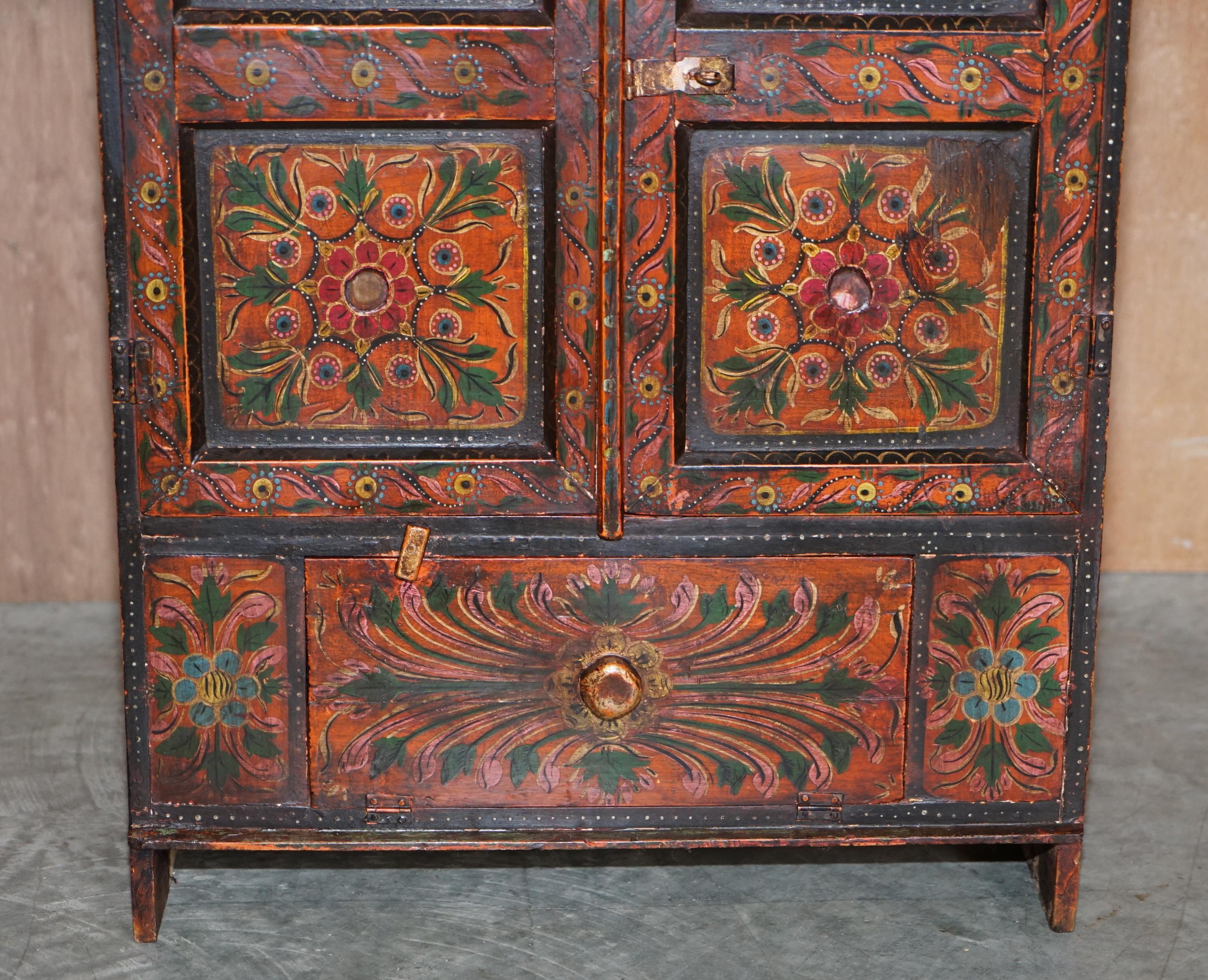 Hand-Painted Lovely Antique circa 1860 Hand Painted East Europeon Side Cupboard Cabinet For Sale