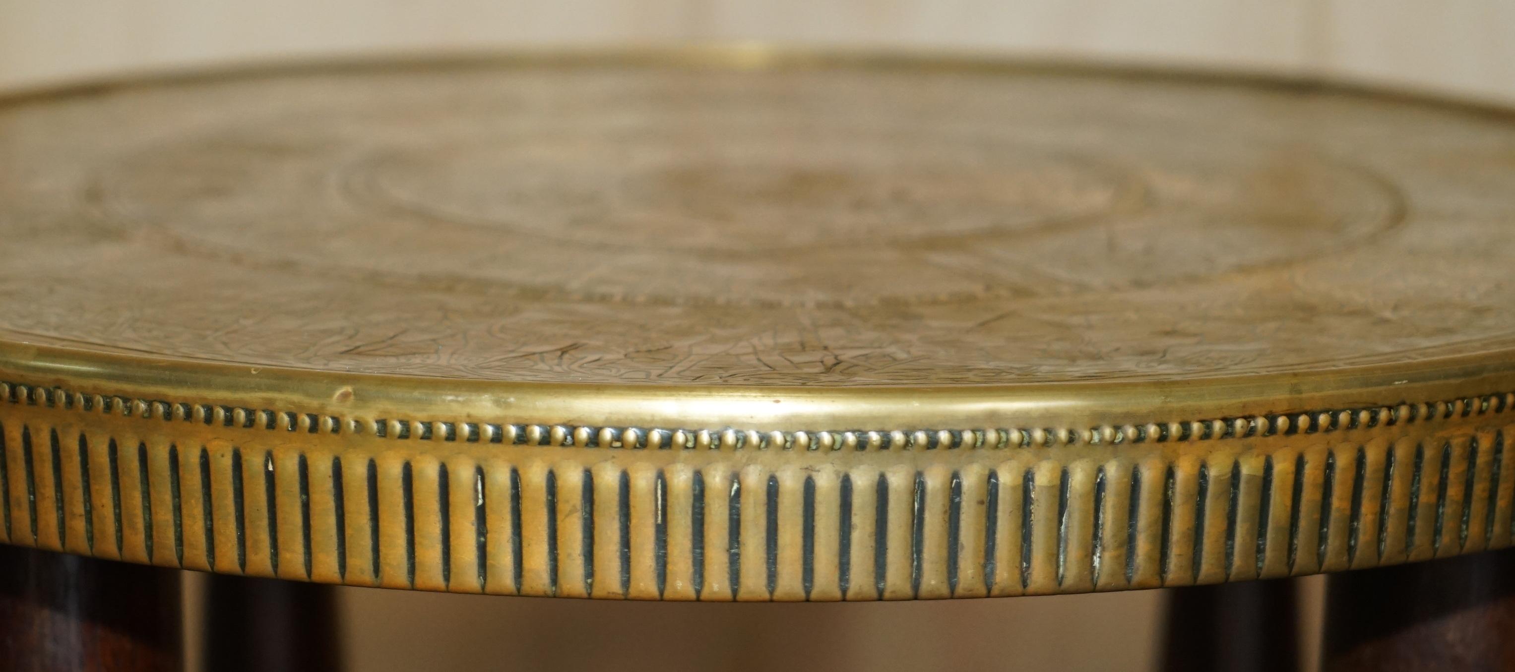 Early 20th Century LOVELY ANTIQUE CiRCA 1900 EGYPTIAN BRASS ENGRAVED TOP OCCASIONAL CENTRE TABLE For Sale