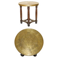 LOVELY Vintage CiRCA 1900 EGYPTIAN BRASS ENGRAVED TOP OCCASIONAL CENTRE TABLE