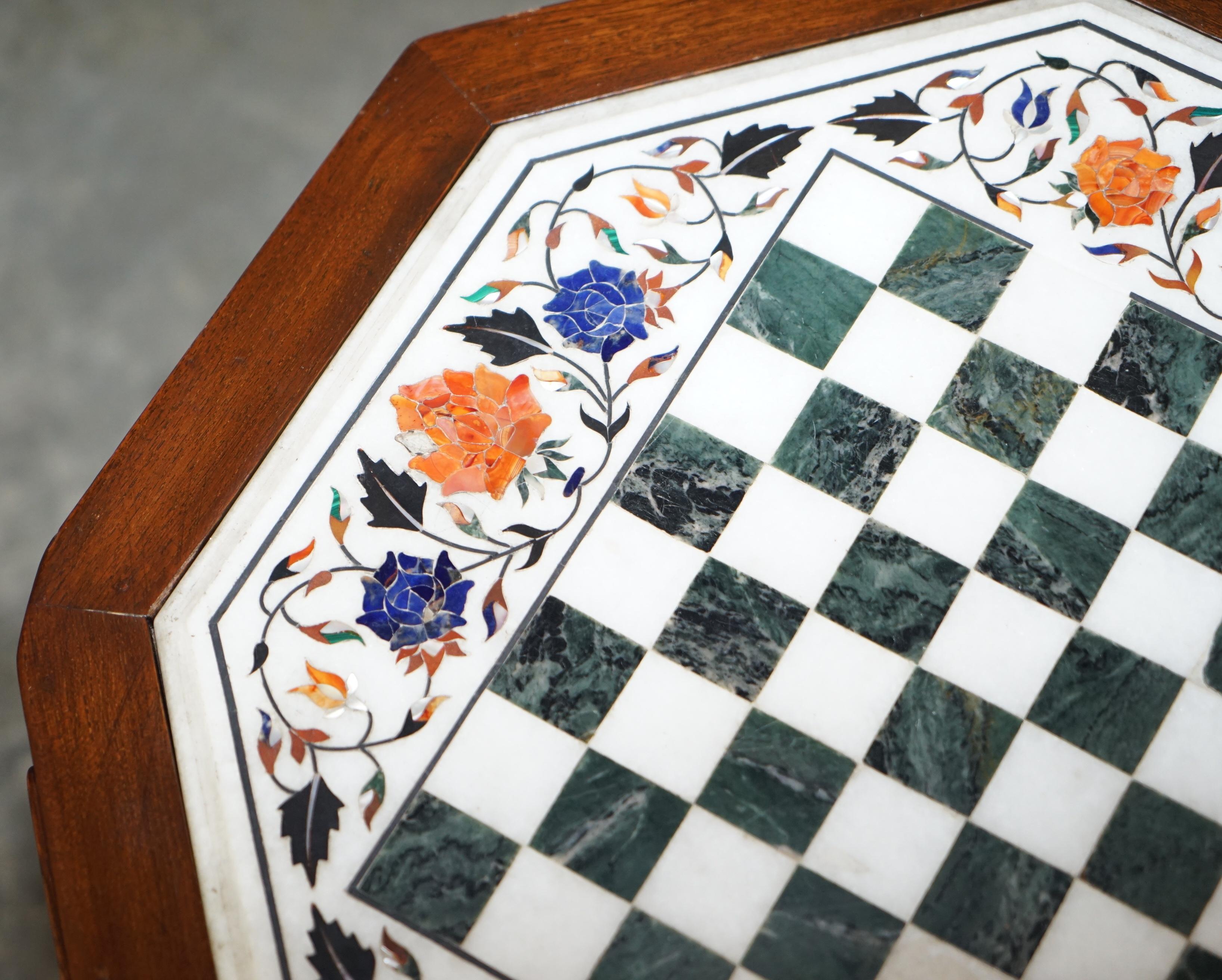 Early 20th Century Lovely Antique circa 1900 Hardstone & Marble Inlaid Chess Table Stunning Colours For Sale