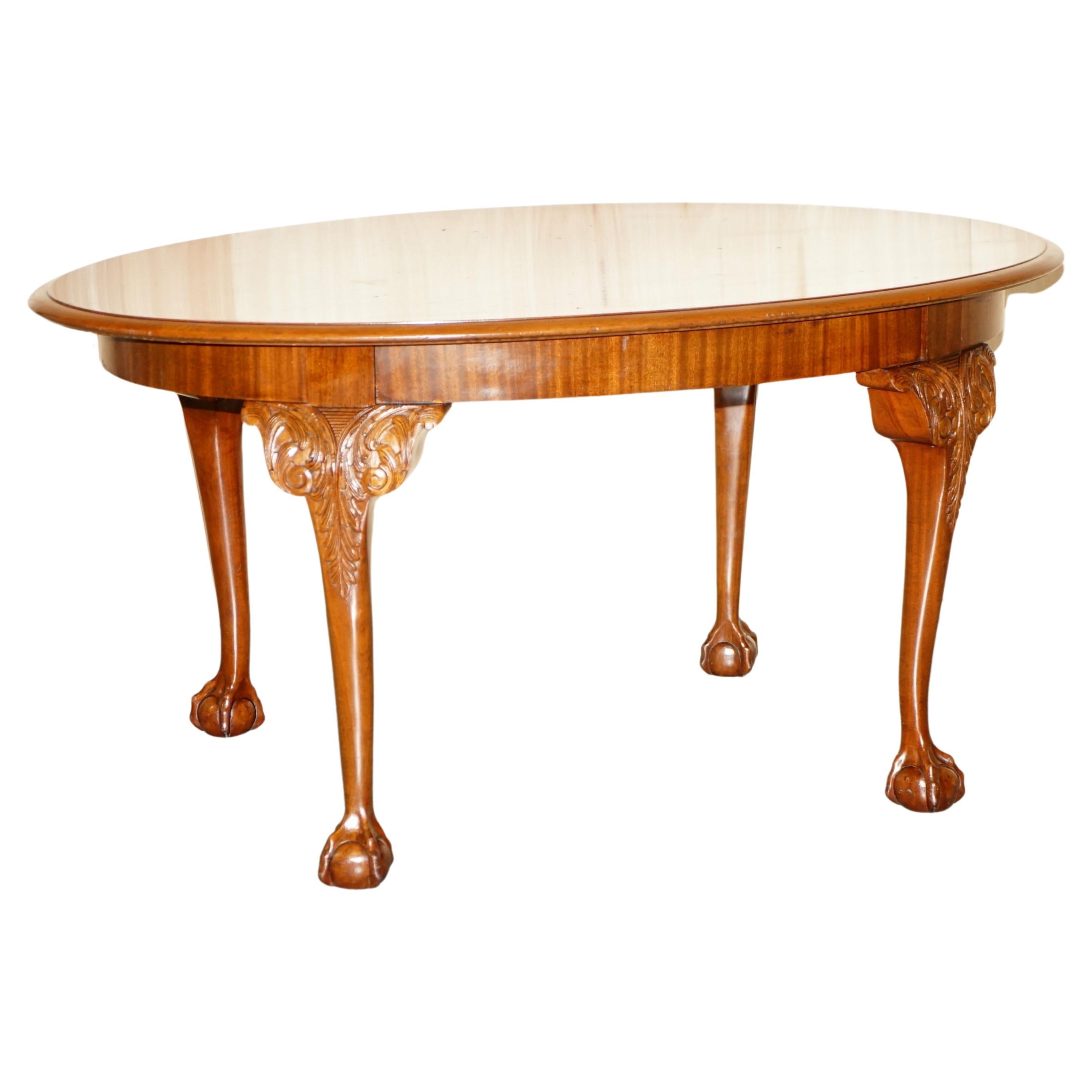 Lovely Antique circa 1920 English Hand Carved Walnut Claw & Ball Dining Table For Sale