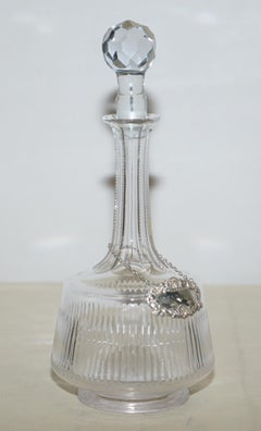 Lovely Antique Cut Glass Crystal Decanter Jug Brandy Sterling Hanging Label 1974