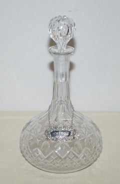 Lovely Antique Cut-Glass Crystal Decanter Jug Whisky Sterling Hanging Label 1973