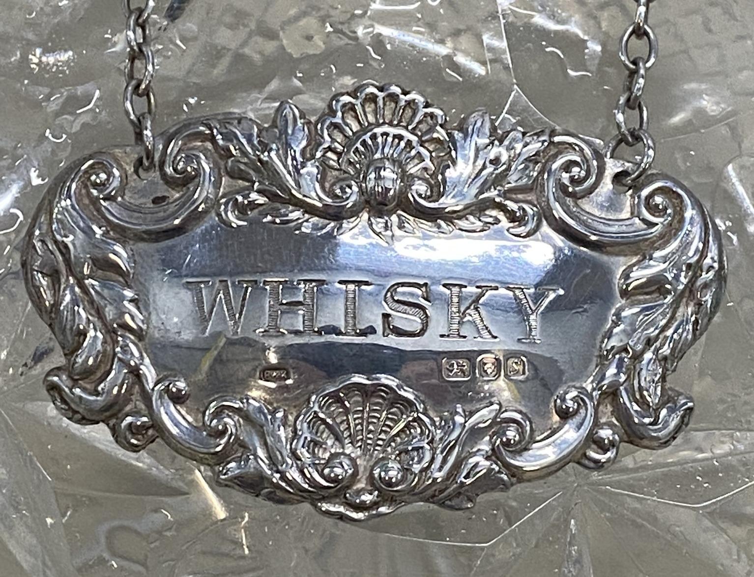 Lovely Antique Cut-Glass Crystal Decanter Jug Whisky Sterling Hanging Label 1973 1