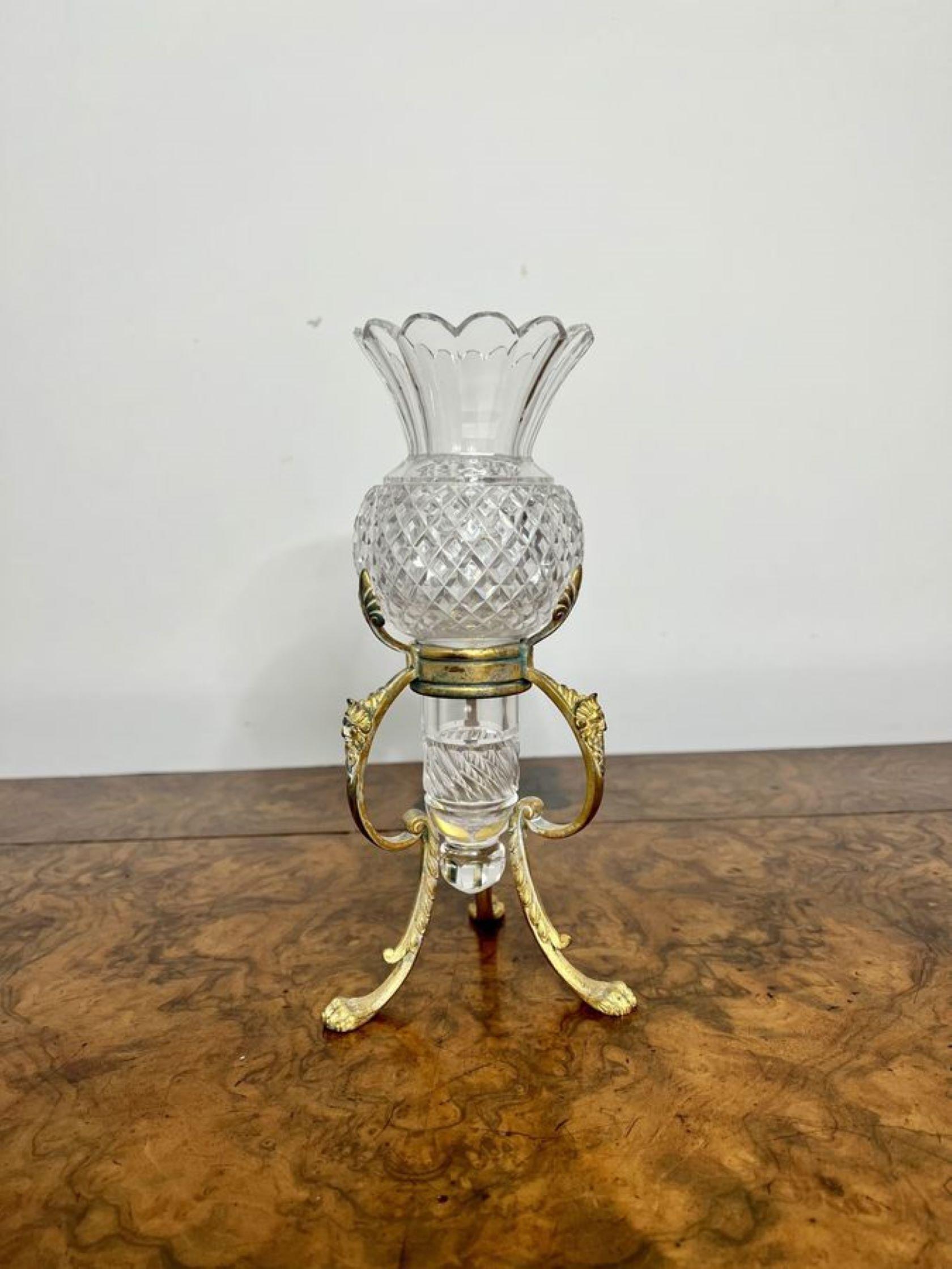 Lovely antique cut glass vase on an ornate stand  In Good Condition For Sale In Ipswich, GB