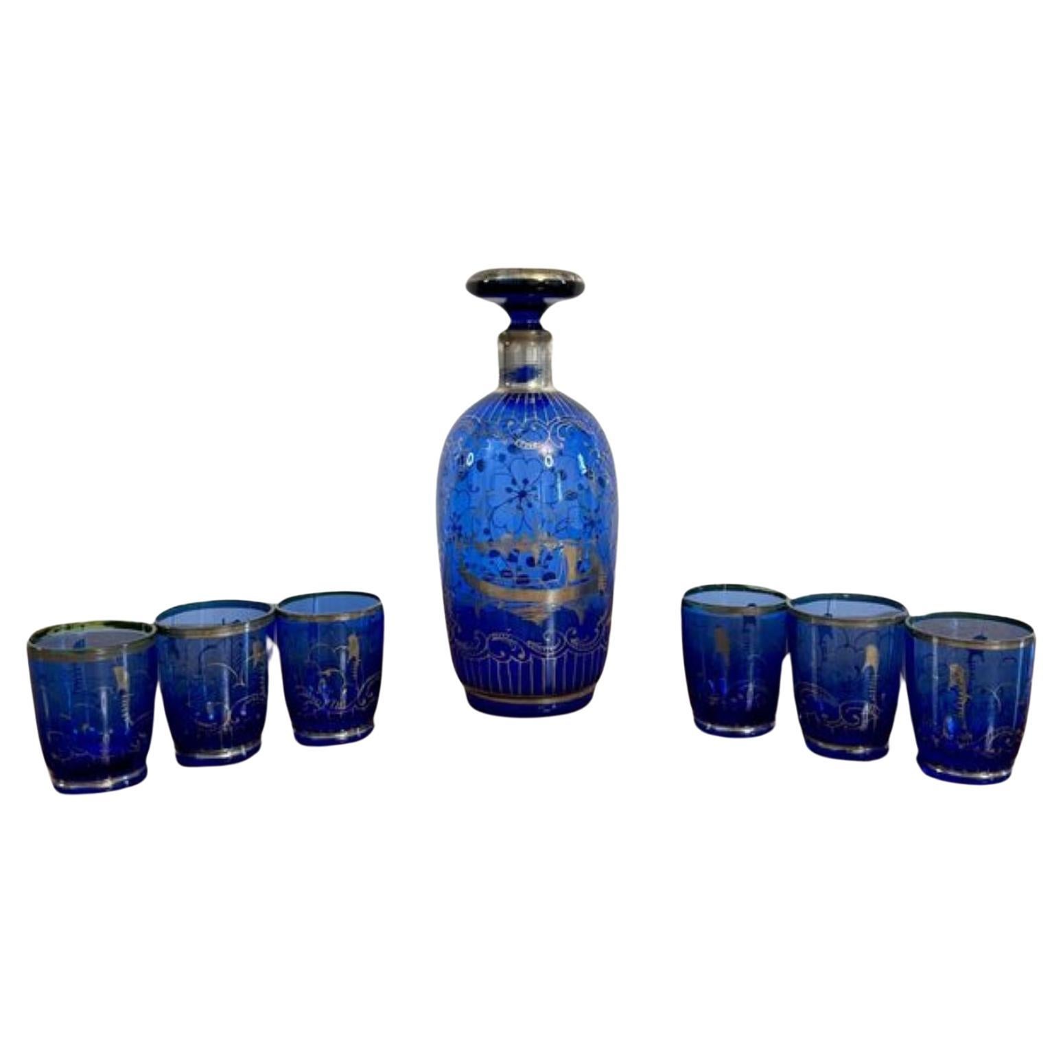 Lovely antique decanter and liqueur glass set  For Sale